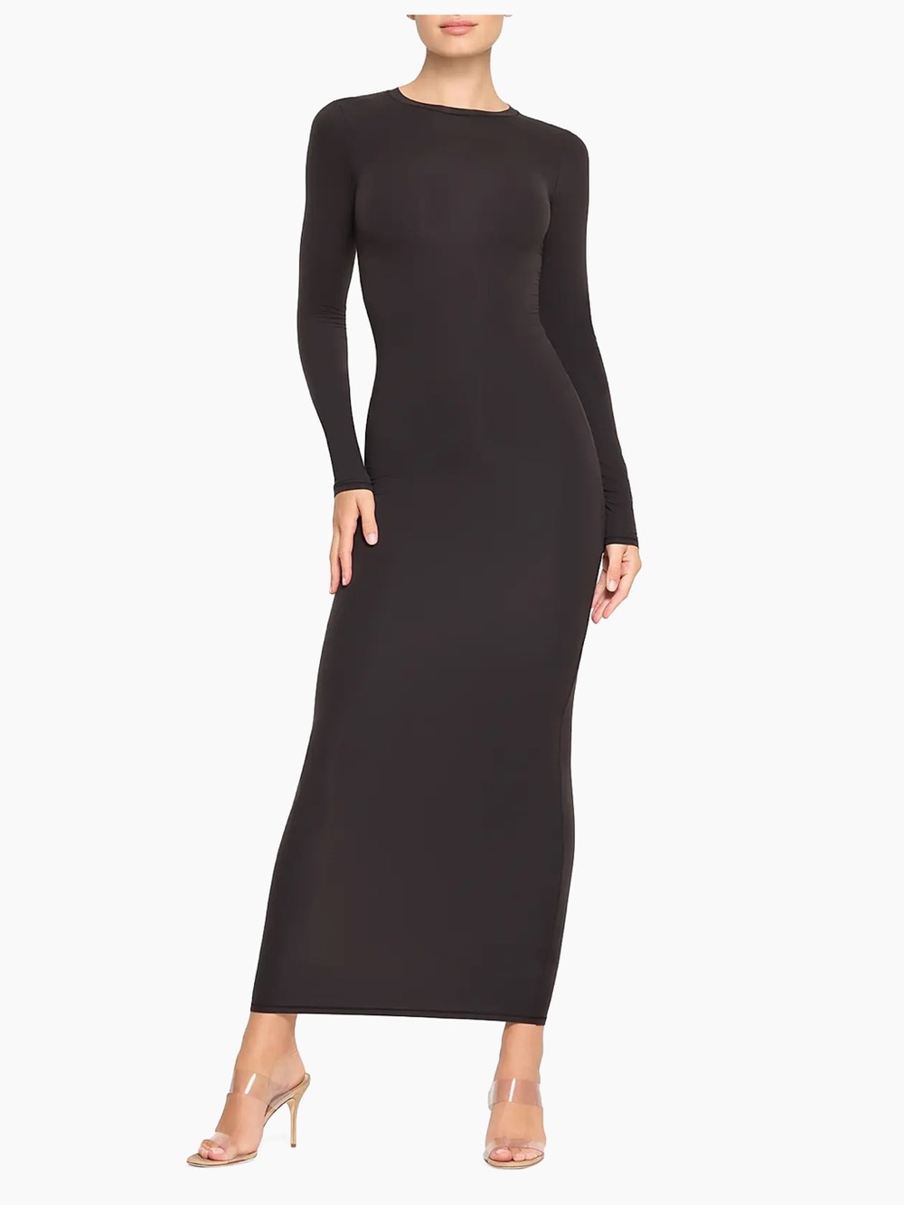 NWT SKIMS Fits Everybody Long Sleeve Crewneck Dress Onyx Black Size Small
